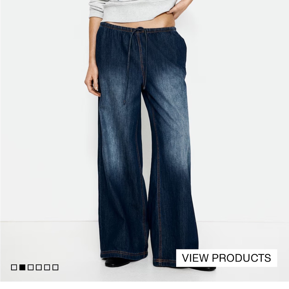H&M Blue Flare Wide-Leg Jeans with High-Rise Waist